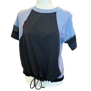 Nike Black and Gray Drawstring Waist Mesh Detail T Shirt. Size: Small